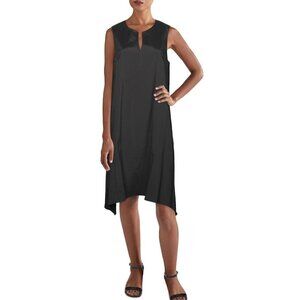 Alfani Sharkbite Hem Split Neck Shift Deco Breeze Dress in Deep Black Size Small